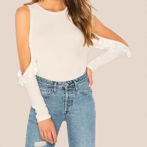 Generation Love | Cold Shoulder Flutter Long Sleeve Top | White | Medium